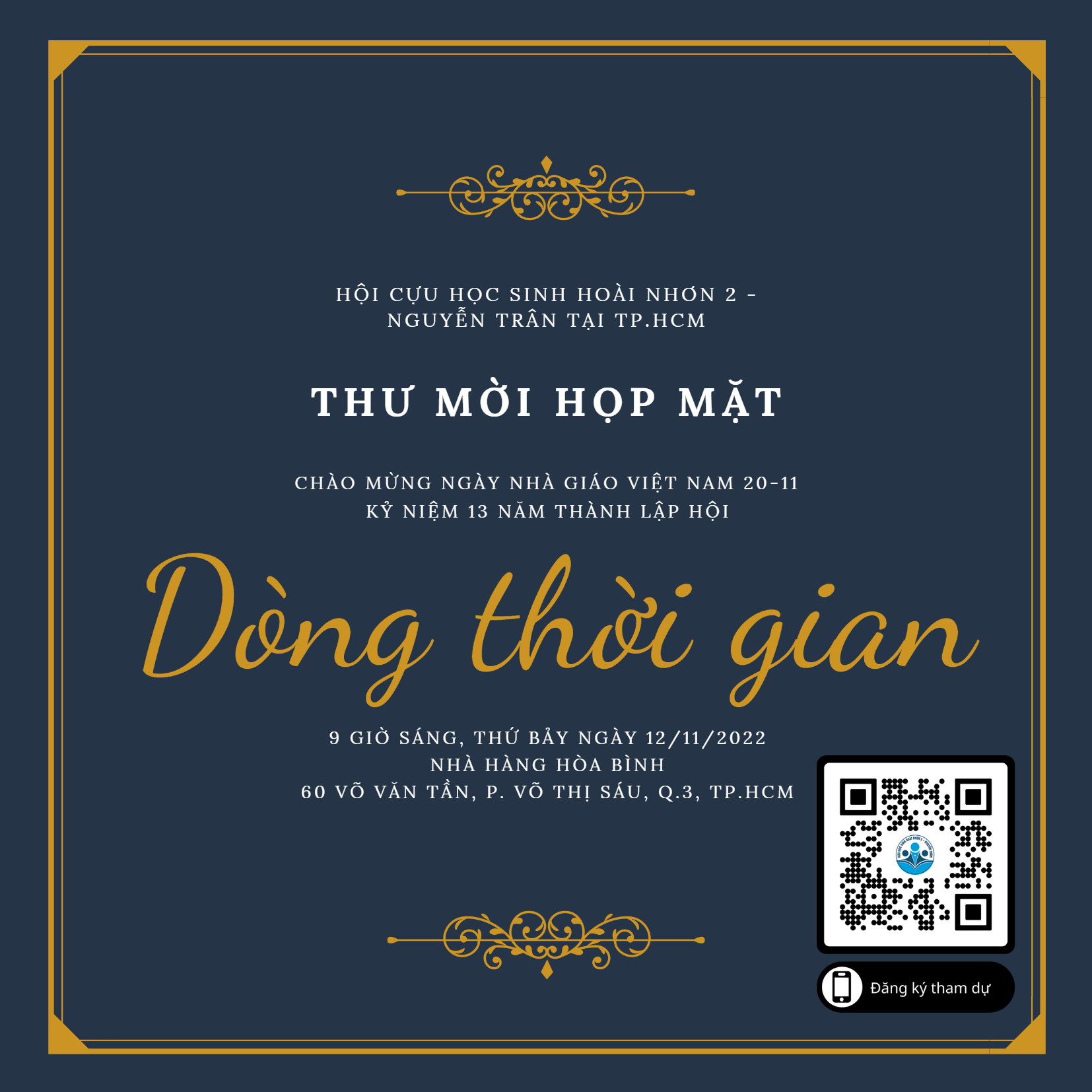 Thư mời họp mặt cựu giáo viên học sinh Hoài Nhơn 2 Nguyễn Trân 12/11/2022