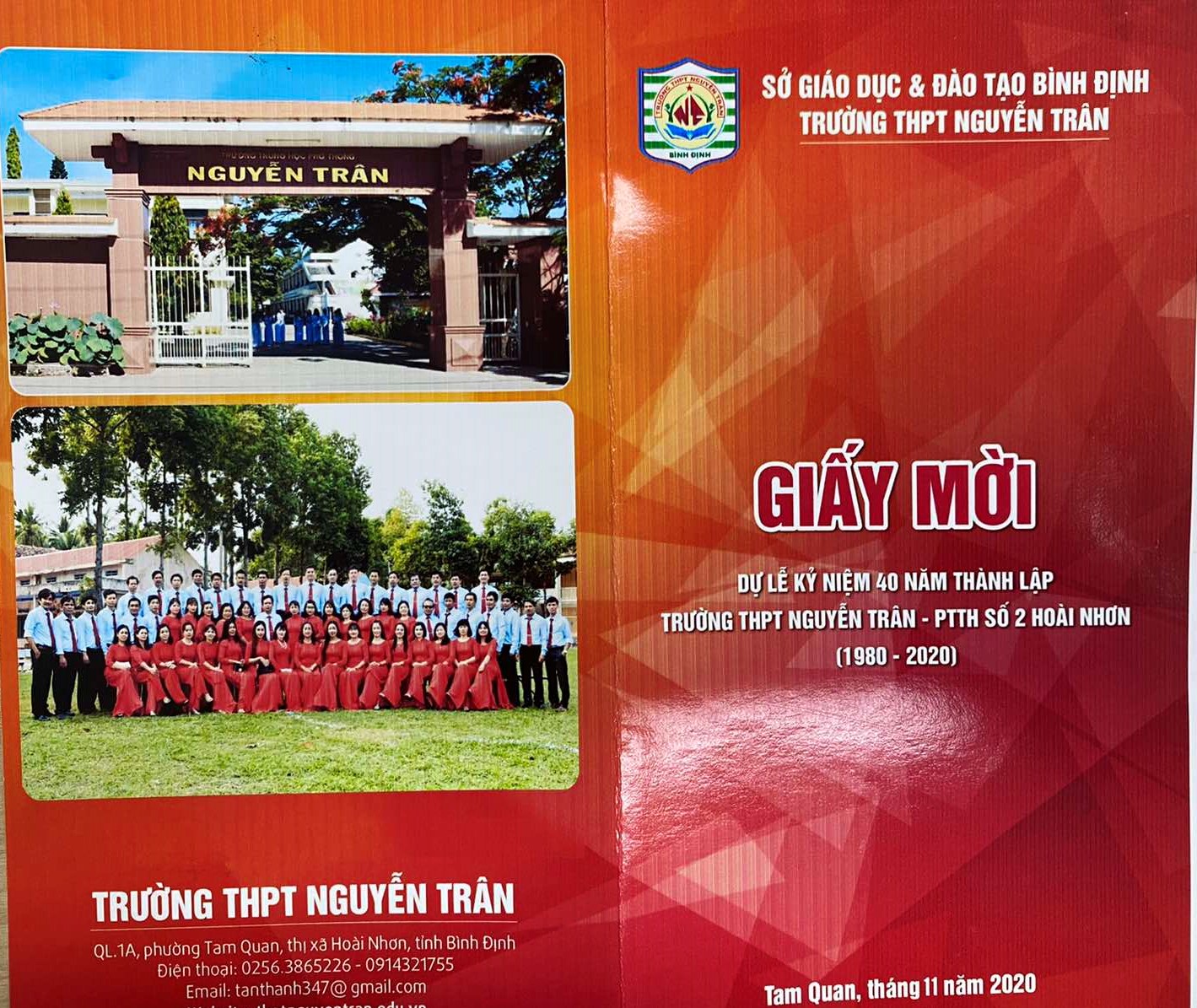 Thư mời tham dự lễ kỷ niệm 40 năm thành lập trường 20-21/11/2020